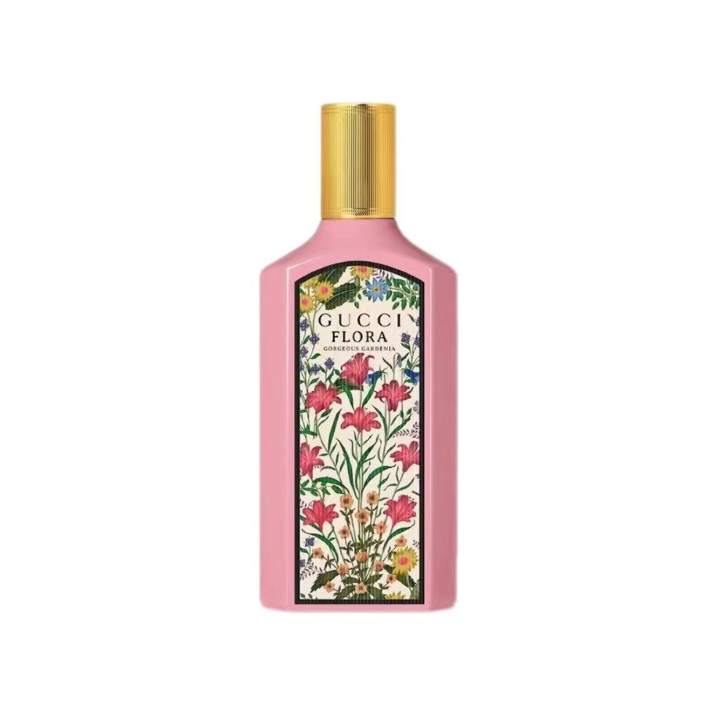 Gucci Flora Gorgeous Gardenia: pink bottle, floral label and gold cap