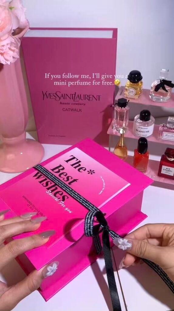 Pink book-shaped mini perfume gift set